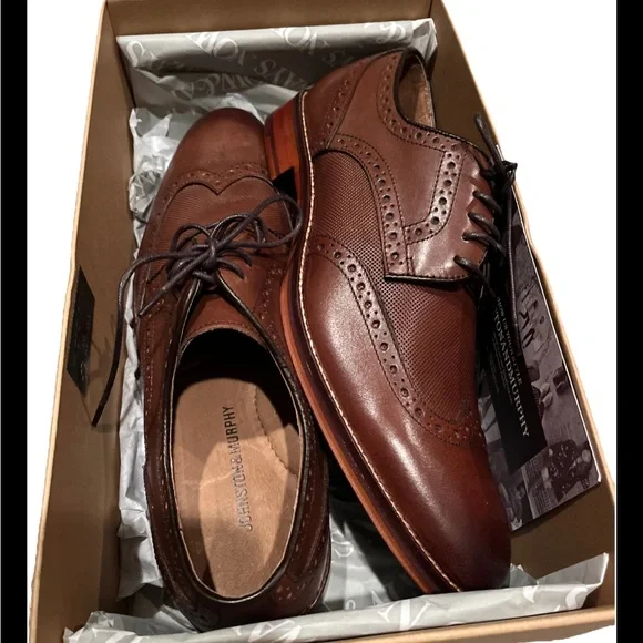 Johnston Murphy Vintage Oxford Wingtip Shoe Brown Leather Lace Size 9.5